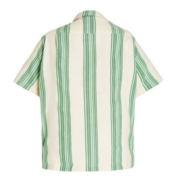 MARRAKSHI LIFE Oversized Striped Cotton Camp-Collar Shirt Green - XS - Picture 2 of 5